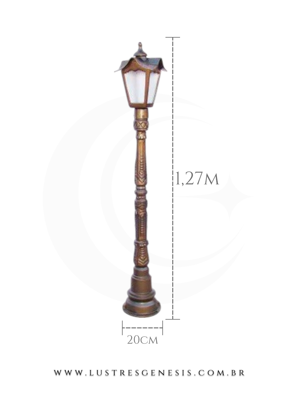 Poste de Ilumina&ccedil;&atilde;o externa Cl&aacute;ssico Retro 1,27m estrutura robusta em alum&iacute;nio fundido para jardim e fachada